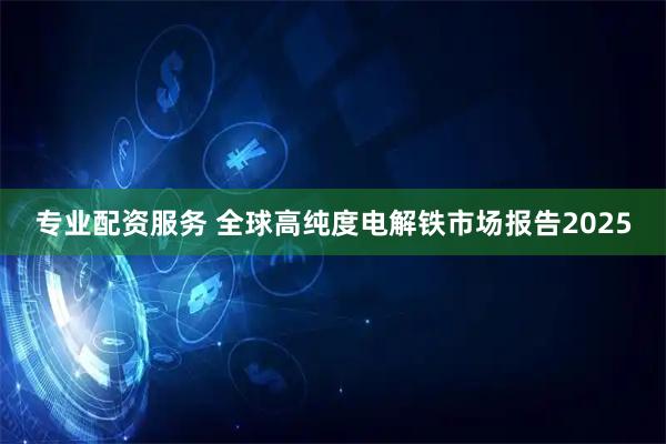 专业配资服务 全球高纯度电解铁市场报告2025